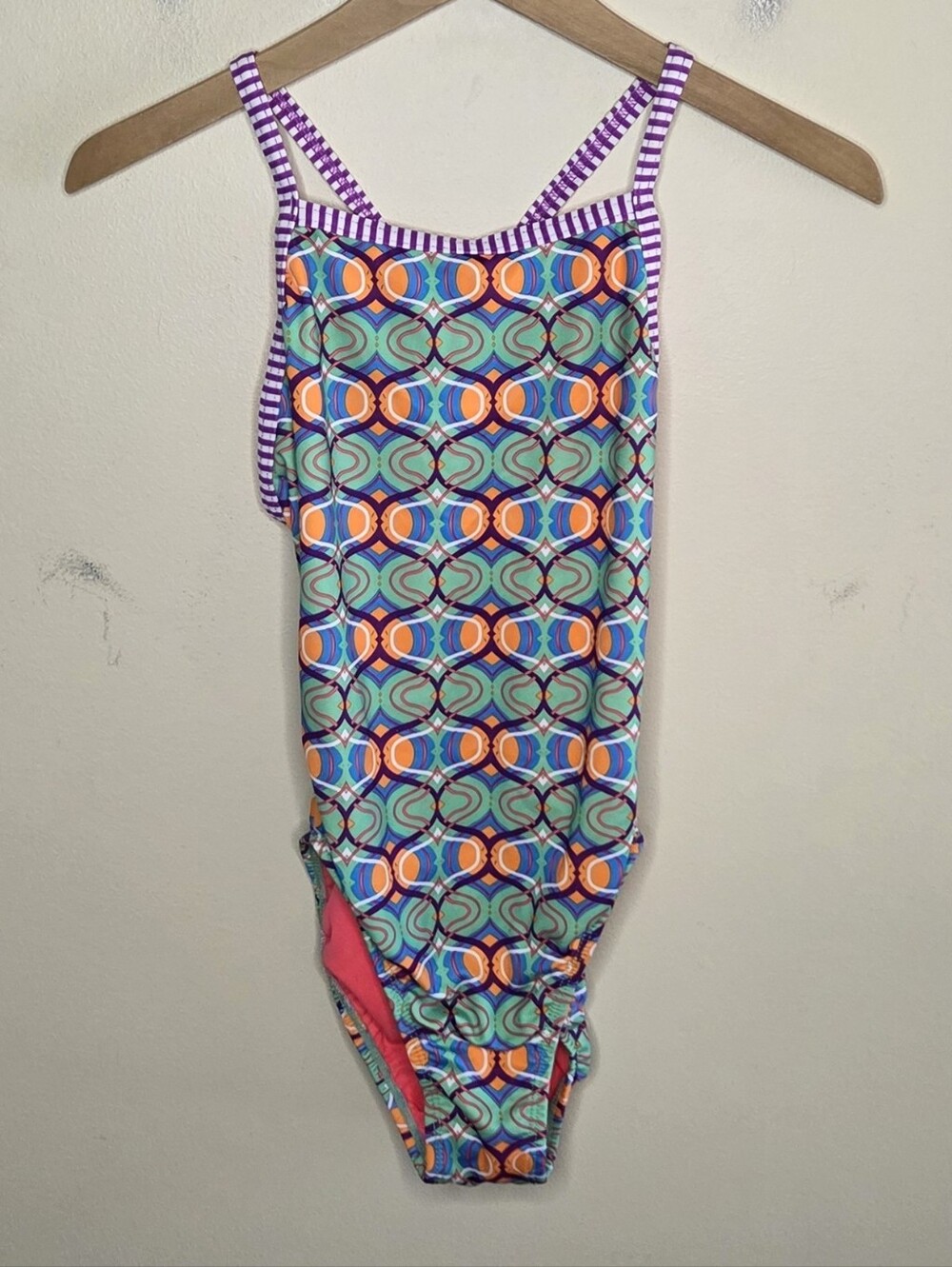 Dolfin Uglies Colorful One Piece Girls Swimsuit Size 34 Purple Orange Green Blue